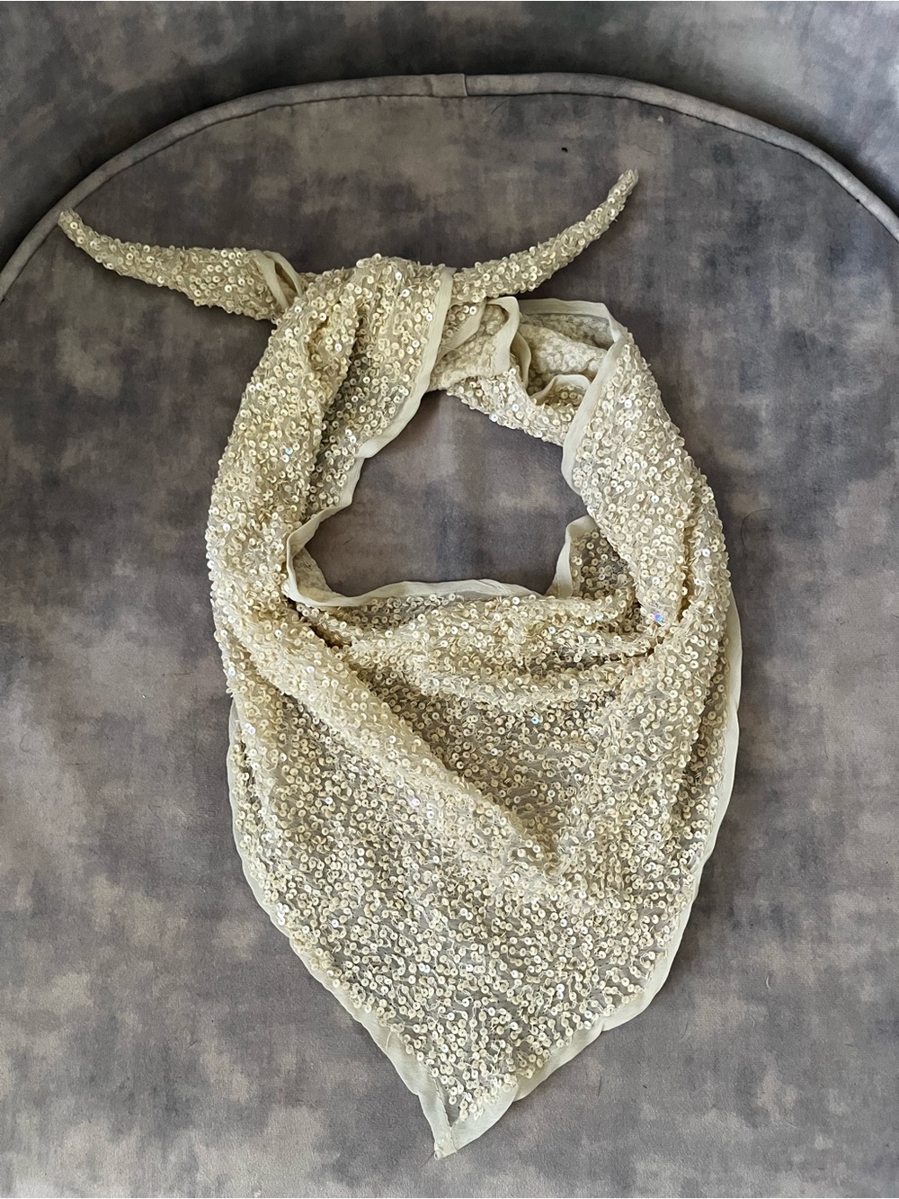 ZARA Cream Sequin Triangle Scarf Bandana Headscarf
